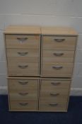 FOUR BEECH THREE DRAWER CABINETS (SD and losses)