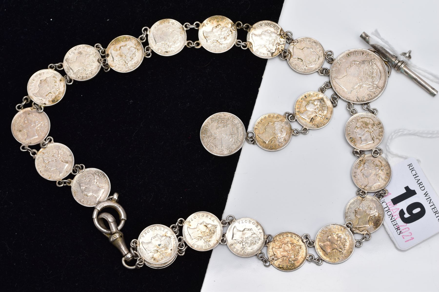 A WHITE METAL COIN NECKLET, made from Queen Victoria Hong Kong five cent coins dating between 1888 - - Image 5 of 8