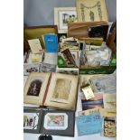 PAPER EPHEMERA, one box of assorted ephemera including cigarette cards, postcards (some 'saucy