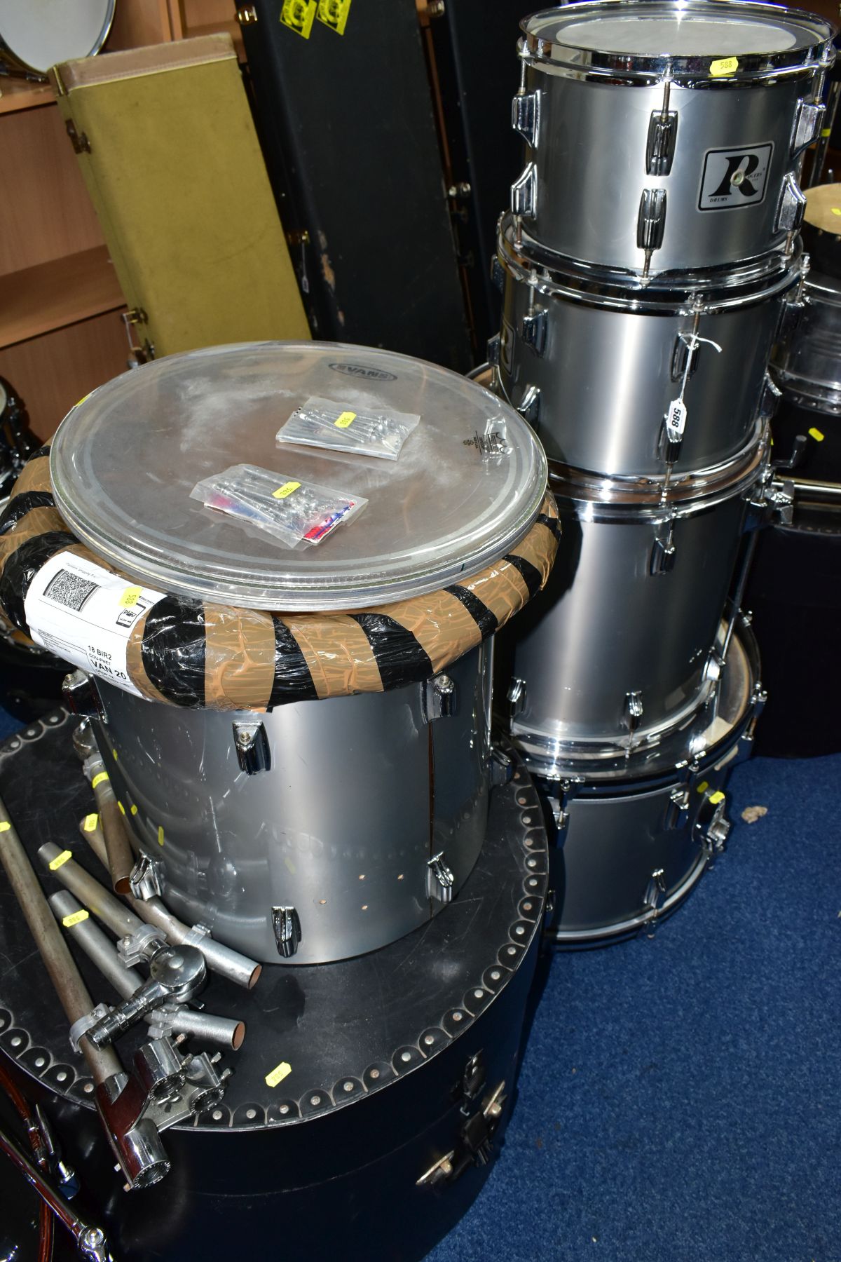 A ROGERS RX8 FIVE SHELL DRUM KIT, in smoke grey with a set of LeBlond fibre cases comprising a 22 - Image 2 of 9