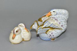 TWO ROYAL CROWN DERBY PAPERWEIGHTS, 'Goose and Mrs Brown' limited edition of 750, no stopper and '