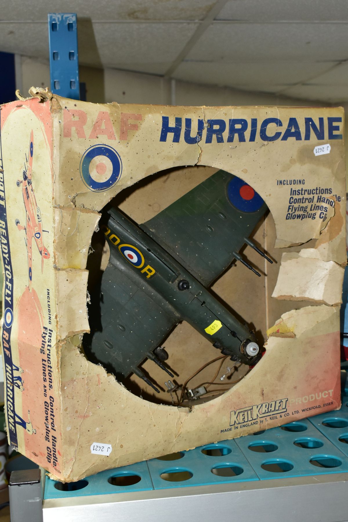 A BOXED KEILKRAFT READY TO FLY R.A.F. HAWKER HURRICANE, playworn condition, not complete, box - Image 2 of 6