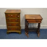 A SMALL YEWWOOD CHEST OF FOUR DRAWERS, on bracket feet, width 45cm 33cm x height 732cm (missing