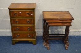 A SMALL YEWWOOD CHEST OF FOUR DRAWERS, on bracket feet, width 45cm 33cm x height 732cm (missing
