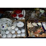 FOUR BOXES OF CERAMICS, GLASS AND METALWARES, including a Noritake 'Evening Mood' part tea set