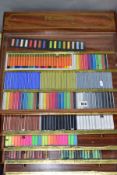 A ROWLEY ARTISTS SOFT PASTELS SHOP DISPLAY BOX, complete with assortments of pastels, five sliding