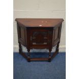 AN OLD CHARM OAK SINGLE DOOR CREDENCE CABINET, width 82cm x depth 33cm x height 71cm