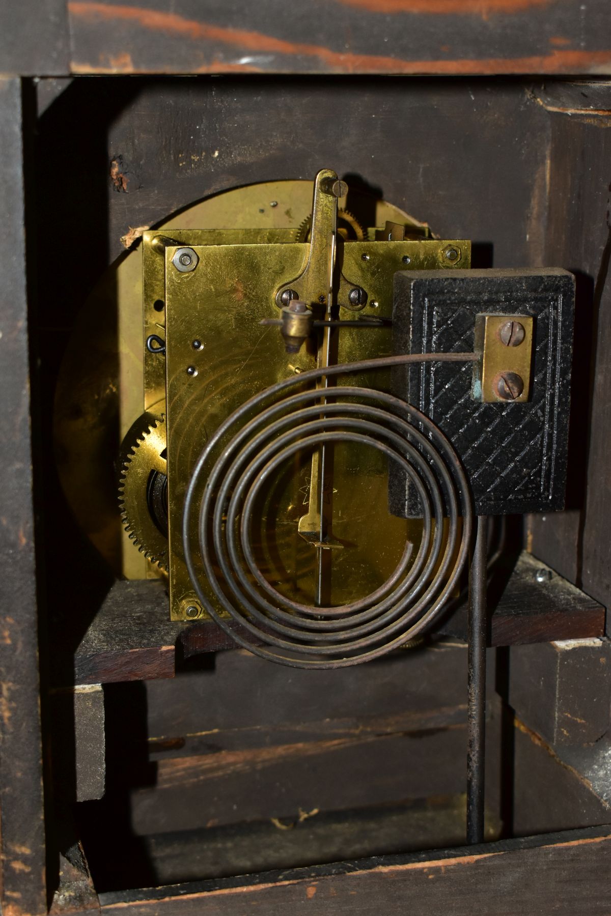 A LATE 19TH CENTURY OAK CASED MANTEL CLOCK, the silvered dial with Arabic numerals, 8 day - Image 7 of 7