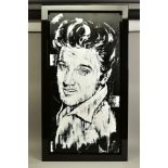 SARAH HOLMES (BRITISH CONTEMPORARY), 'THE KING', a monochrome portrait of Elvis Presley, signed