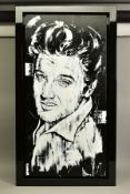 SARAH HOLMES (BRITISH CONTEMPORARY), 'THE KING', a monochrome portrait of Elvis Presley, signed