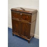 AN EARLY TO MID 20TH CENTURY MAHOGANY FOUR DOOR GRAMAPHONE CABINET, width 88cm x depth 49cm x height