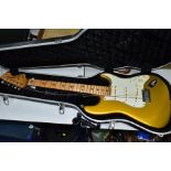 A STRATOCASTER STYLE GUITAR with Fender Custom Shop stickered pickups, a Richie Sambora style two