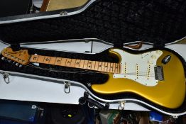 A STRATOCASTER STYLE GUITAR with Fender Custom Shop stickered pickups, a Richie Sambora style two