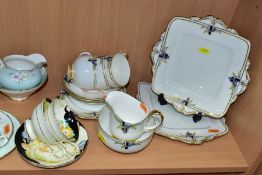 A PARAGON VIOLACIA PATTERN PART TEA SET, comprising six cups, one sounds dull when tapped, seven