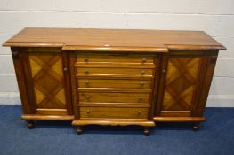 MICHAEL TYLER FURNITURE, MODEL BROOM VALLEY, A HARDWOOD BREAKFRONT SIDEBOARD, with marquetry panel
