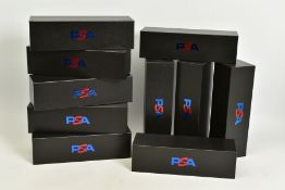 A QUANTITY OF EMPTY PSA CARDBOARD CARD STORAGE BOXES, lidded cardboard boxes finished in black