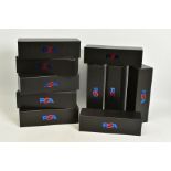 A QUANTITY OF EMPTY PSA CARDBOARD CARD STORAGE BOXES, lidded cardboard boxes finished in black