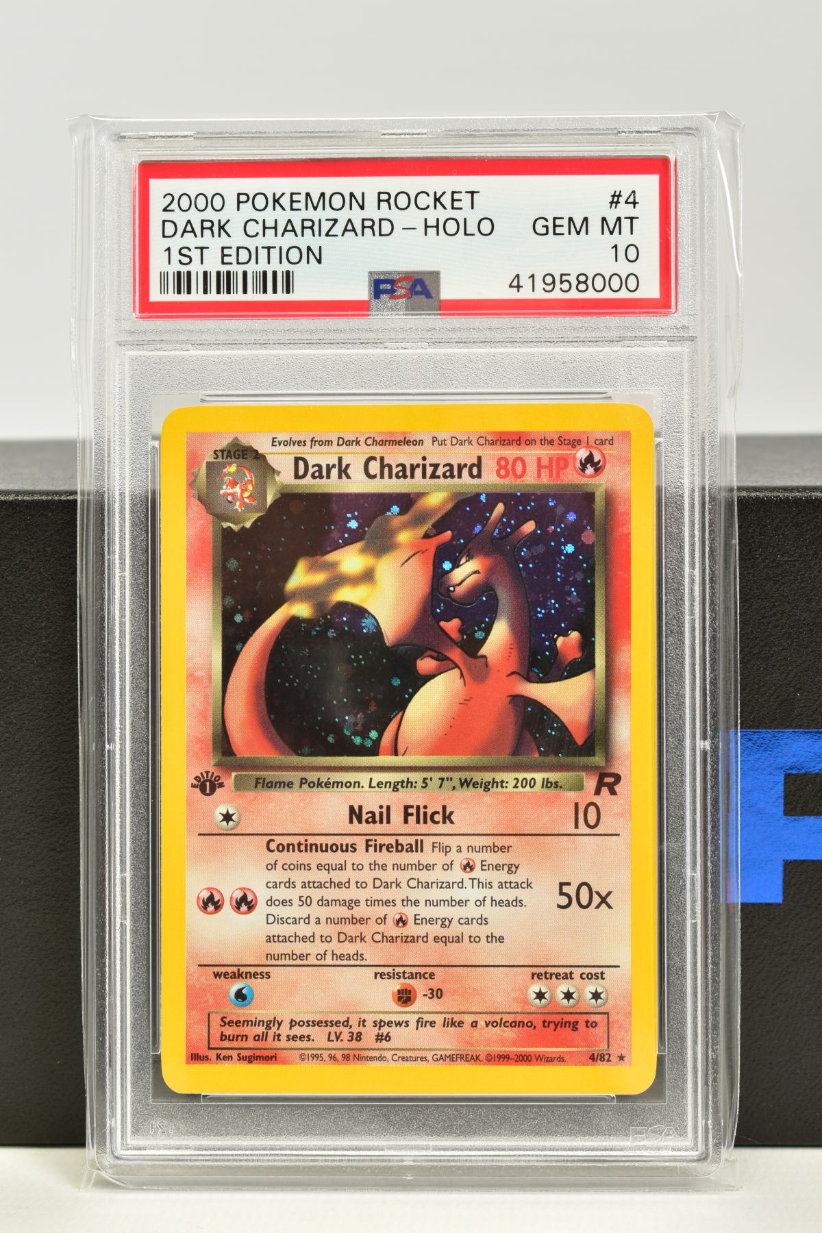 A PSA GRADED POKEMON 1ST EDITION TEAM ROCKET SET DARK CHARIZARD HOLO CARD, (4/82), graded GEM MINT