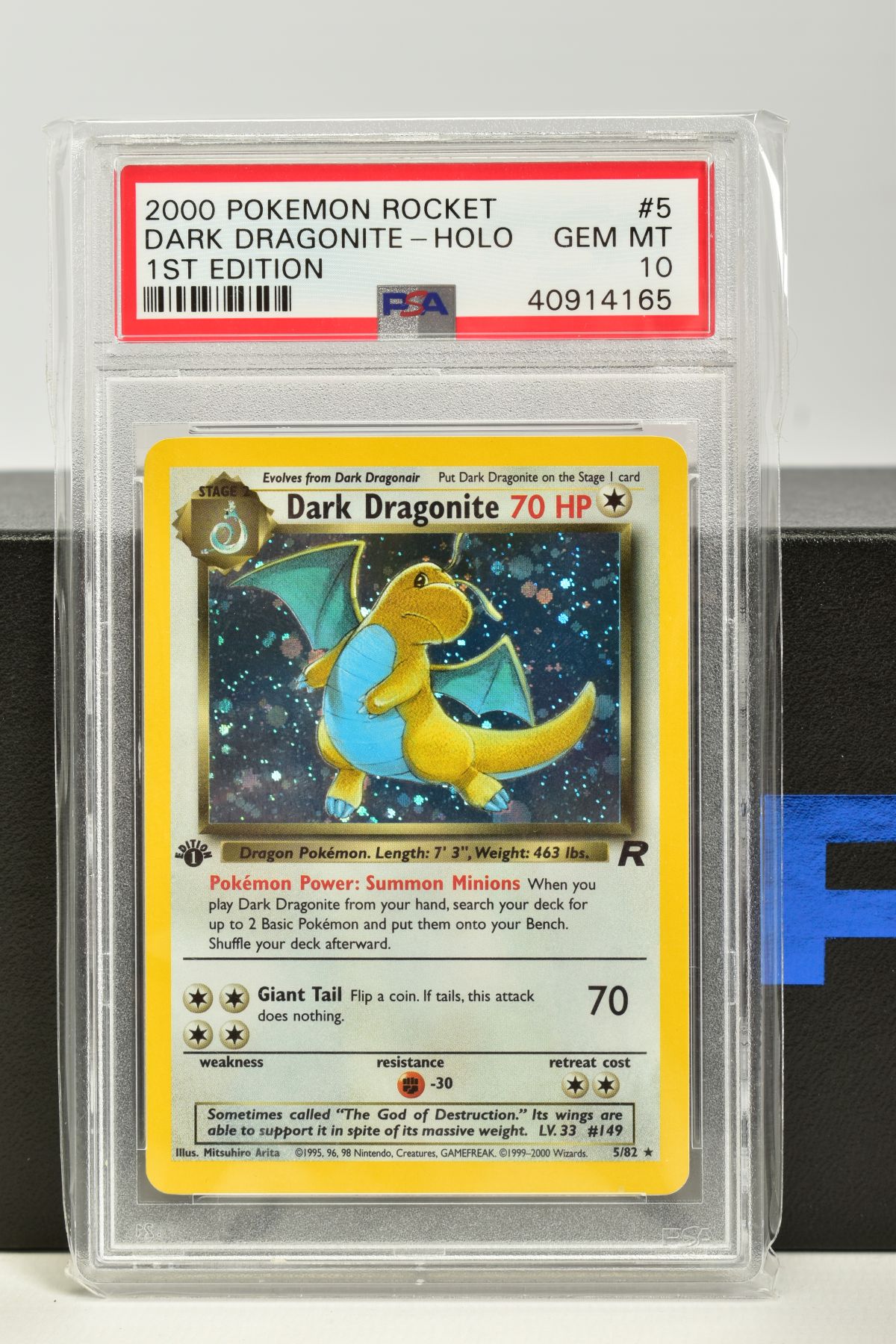 A PSA GRADED POKEMON 1ST EDITION TEAM ROCKET SET DARK DRAGONITE HOLO CARD, (5/82), graded GEM MINT