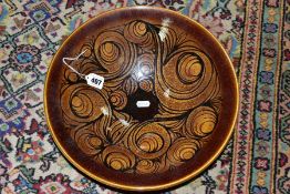 A POOLE POTTERY AEGEAN PATTERN BOWL, brown glazed abstract design, printed and painted marks,