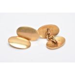 A PAIR OF 18CT GOLD CUFFLINKS, of a plain polished oval design, hallmarked 18ct gold Birmingham