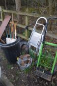 A COLLECTION OF GARDEN ITEMS to include a plastic garden bin containing a small quantity of garden