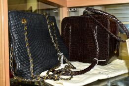 TWO LADIES BALLY HANDBAGS, one in black with quilted lozenge design, width 29cm x 23cm and the other