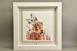 SARAH STOKES (BRITISH CONTEMPORARY) 'SPRING HARE' a portrait of a hare, signed bottom left,