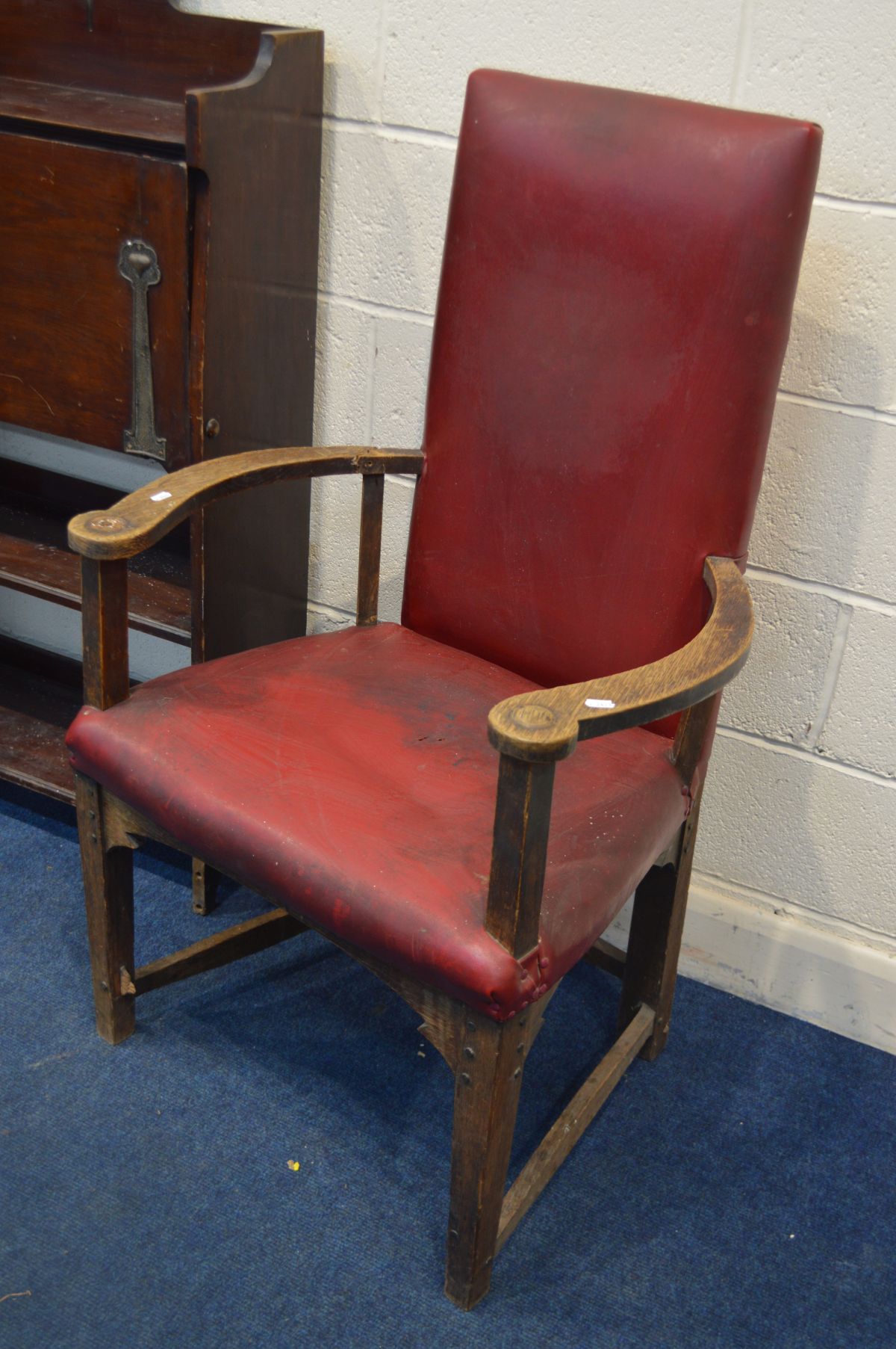 AN ART NOUVEAU MAHOGANY FALL FRONT BUREAU (Sd, losses) along with an oak gate leg table, - Image 2 of 5