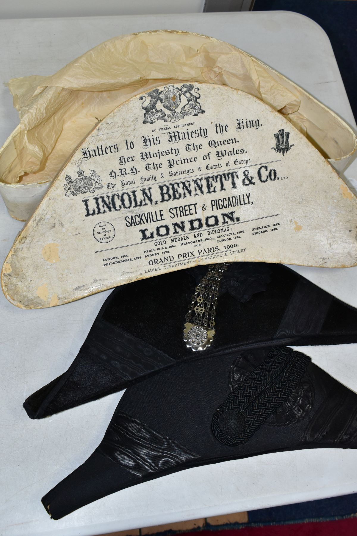 A BICORN HAT BY LINCOLN, BENNETT & CO, together with hat box with printed information for Lincoln - Image 5 of 6