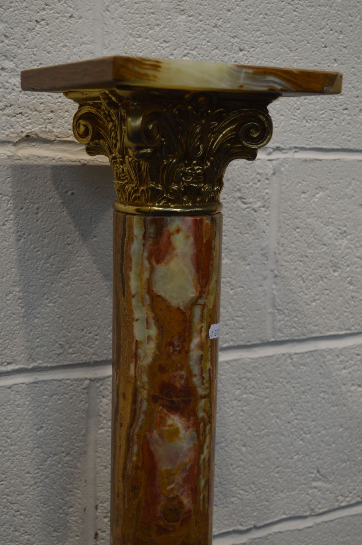 AN ONYX AND GILT METAL CORINTHIUM COLUMN TORCHERE STAND, height 91 - Image 2 of 2
