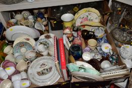 SIX BOXES AND LOOSE CERAMICS AND GLASSWARES, to include cut glasses, Royal commemoratives (to