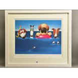 DOUG HYDE (BRITISH 1972) 'DOGGIE PADDLE' a limited edition print of dogs in the sea, signed to lower