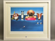 DOUG HYDE (BRITISH 1972) 'DOGGIE PADDLE' a limited edition print of dogs in the sea, signed to lower