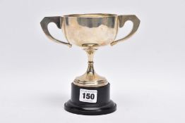 A SILVER TROPHY CUP WITH STAND, double handled plain polished trophy, hallmarked Birmingham 1929 '