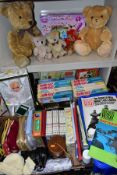 THREE BOXES AND LOOSE SINGLES, LPs, JIGSAWS, WAR MAGAZINES, SOFT TOYS, DVDS AND SUNDRIES, etc