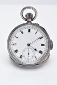 A STERLING SILVER OPEN FACED MINUTE REPEATER POCKET WATCH, white Roman numeral dial with a