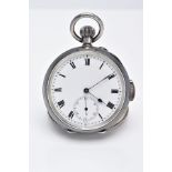 A STERLING SILVER OPEN FACED MINUTE REPEATER POCKET WATCH, white Roman numeral dial with a