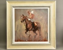 MARK SPAIN (BRITISH CONTEMPORARY) 'OVERHEAD SWING' a polo player preparing to hit the ball, signed