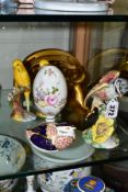 A ROYAL CROWN DERBY 'DERBY POSIES' EGG ON STAND AND OTHER CERAMICS, etc, comprising a Royal Crown