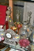 A GROUP OF LATE VICTORIAN AND 20TH CENTURY GLASSWARE, including a Waterford Crystal quartz clock,