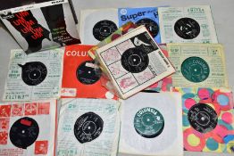 A RECORD CASE CONTAINING APPROXIMATELY TWENTY SINGLES AND EP'S FROM COLUMBIA RECORDS including The