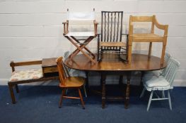 A QUANTITY OF VARIOUS CHAIRS, to include a beech rush seated armchair, beech rocking elbow chair,
