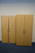 A MODERN BEECH FOUR DOOR WARDROBE, comprising a two single door wardrobe, width 100cm x depth 60cm x