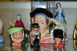 SIX ROYAL DOULTON FIGURES, CHARACTER JUGS AND TOBY JUG, comprising an Anne of Cleeves D6653