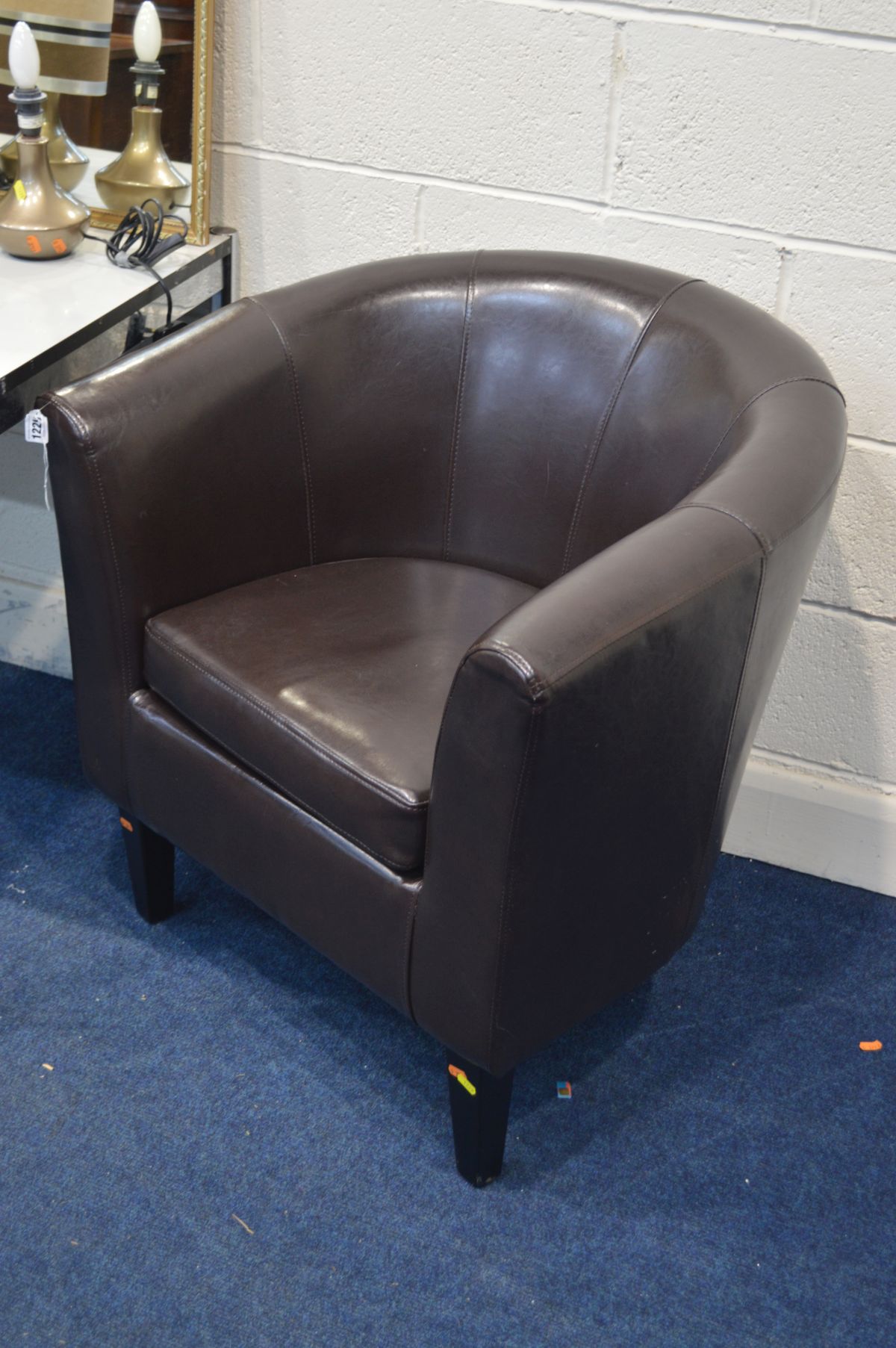 A BROWN LEATHERETTE TUB CHAIR, together with a quantity of miscellaneous, including an oval giltwood - Image 5 of 7