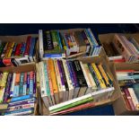 SIX BOXES OF BOOKS CONTAINING OVER ONE HUNDRED AND FORTY TITLES, subjects include travel guides,