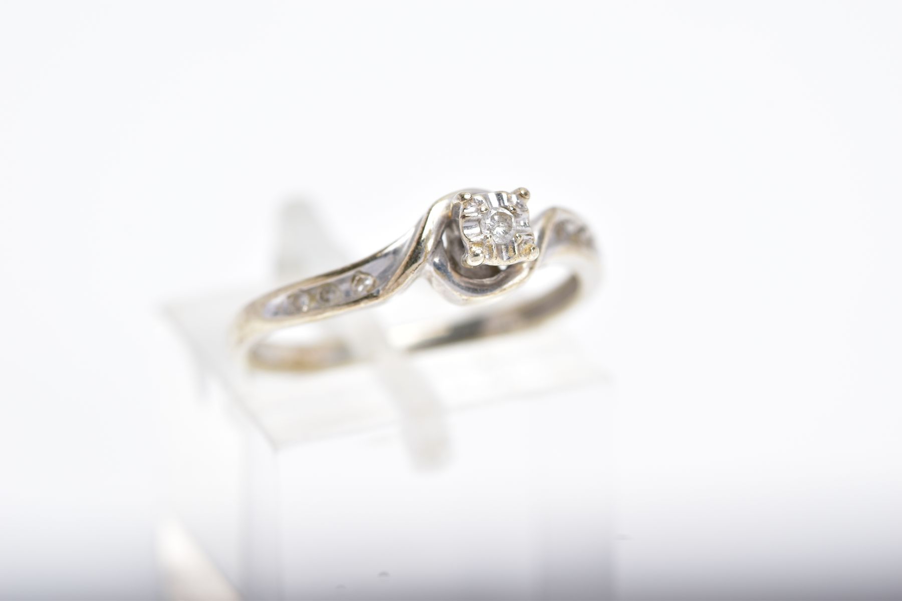 A 9CT DIAMOND RING, designed with a central round brilliant cut diamond within a square surround, - Image 4 of 4