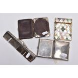 A SELECTION OF ITEMS, to include a silver cigarette case, of a rectangular form, engraved monogram