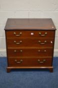 A 20TH CENTURY MAHOGANY CHEST OF FOUR LONG GRADUATED DRAWERS, in the George III style, brass swan